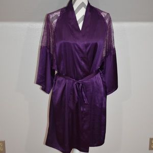 Victoria Secret Purple Satin & Lace Kimono Robe